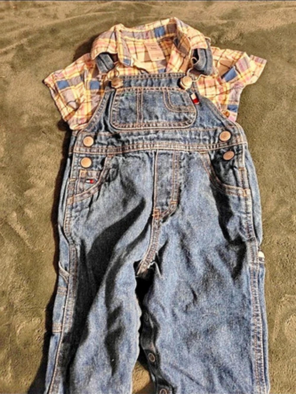 Gymboree Baby Plaid Shirt And Tommy Hilfiger Overalls Set Size 3M